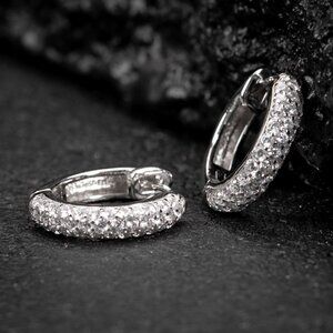 Honey Comb Set 3d White Gold Plated 925 Sterling Silver Huggie Hoop Earrings